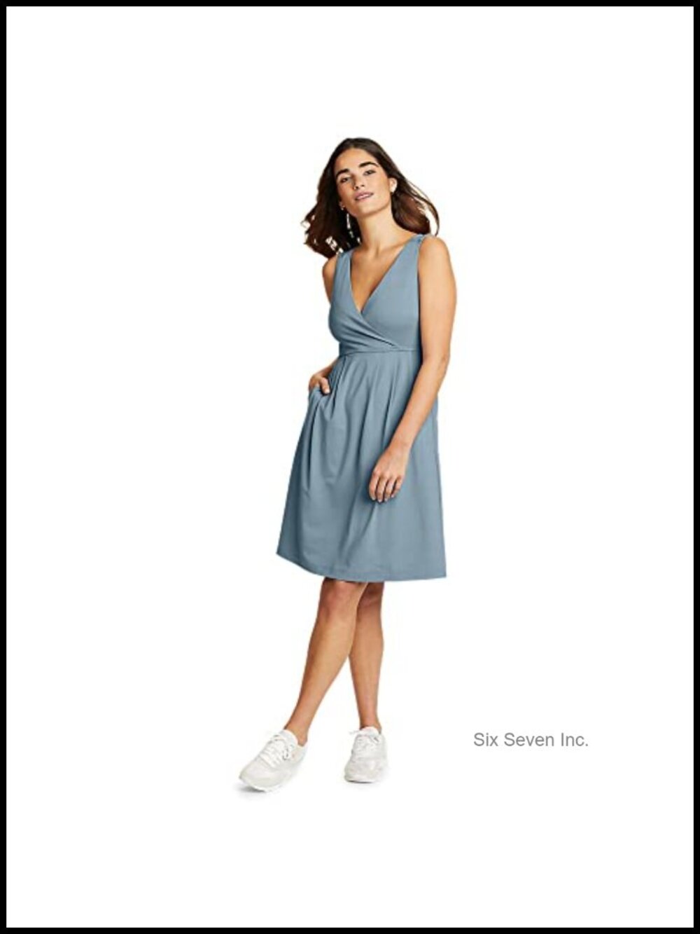 Sleeveless V-Neck A-Line Knee-Length Dress with Side Pockets